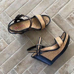 Prada - Cork Wedges with Black Trim